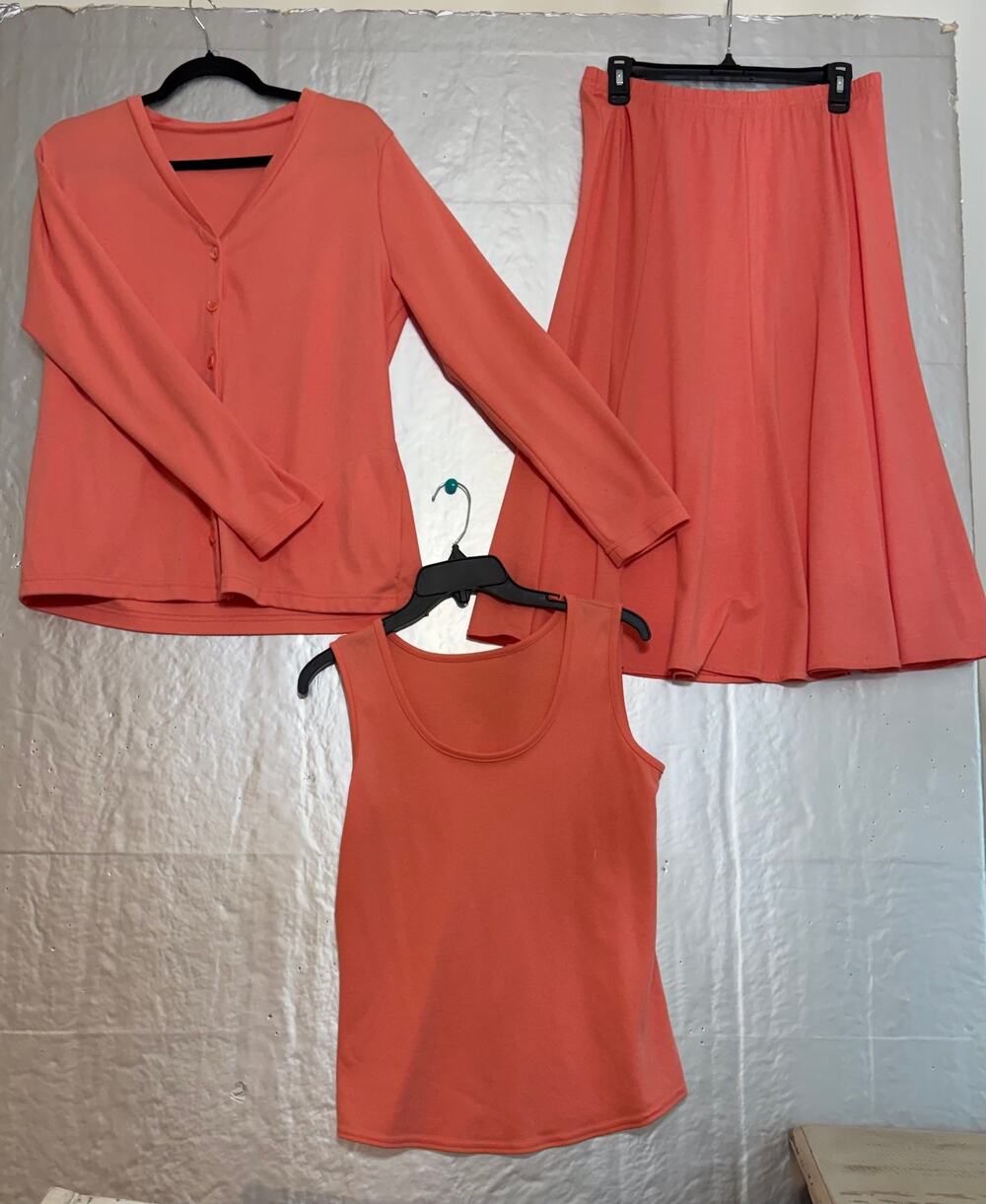 Women’s Coral 3-Piece Cardigan Shell Midi Skirt Career Set M/S/L